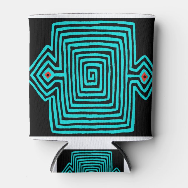 Panama Mola Tortoise - Blue Black Can Cooler (Front)