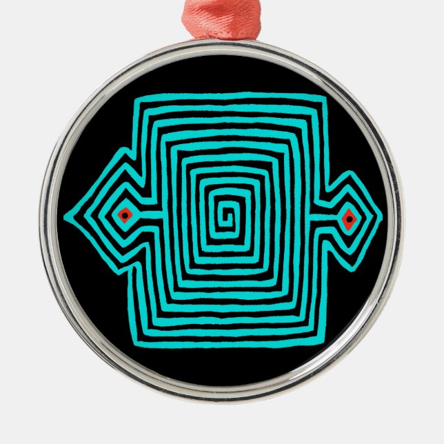 Panama Mola Tortoise - Blue Black Metal Tree Decoration (Front)