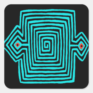 Panama Mola Tortoise - Blue Black Square Sticker