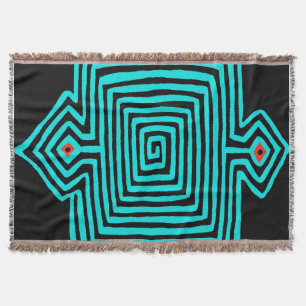 Panama Mola Tortoise - Blue Black Throw Blanket