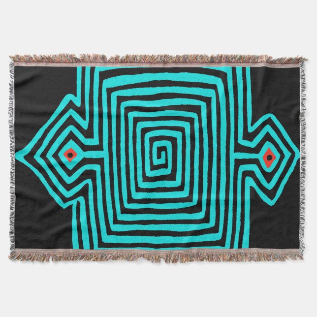 Panama Mola Tortoise - Blue Black Throw Blanket (Front)