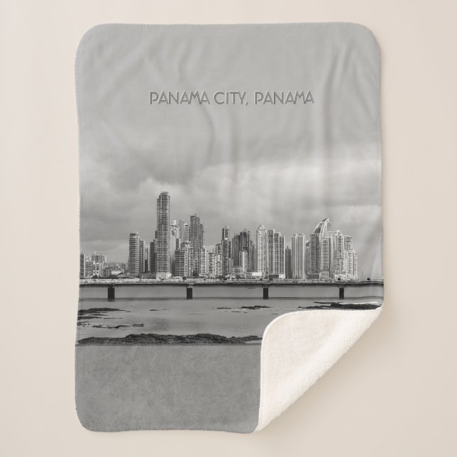 Panama Skyline (text customisable) Sherpa Blanket (Front)