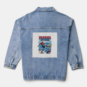 Panama Soccer Skeleton Striker Nations Poster Styl Denim Jacket