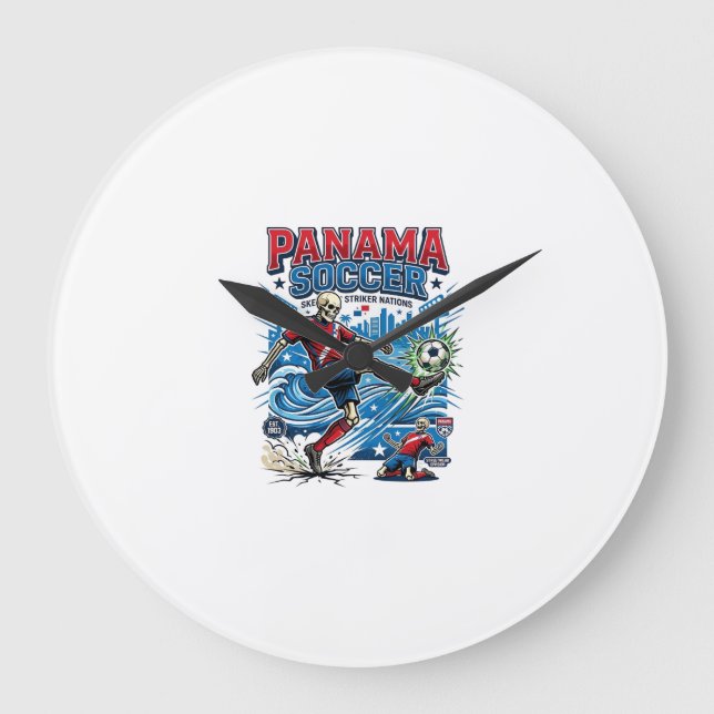 Panama Soccer Skeleton Striker Nations Poster Styl Large Clock (Front)
