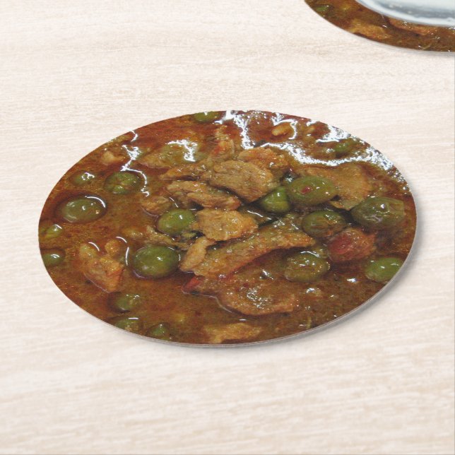 Panang Thai Curry [พะแนง] ... Thailand Street Food Round Paper Coaster (Angled)