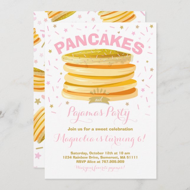 Pancake And Pajamas Birthday Invitation PJ's Party (Front/Back)