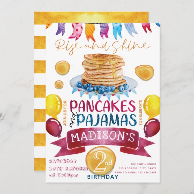 Pancake and Pyjamas Birthday PJ's Party Invitation (Front/Back)