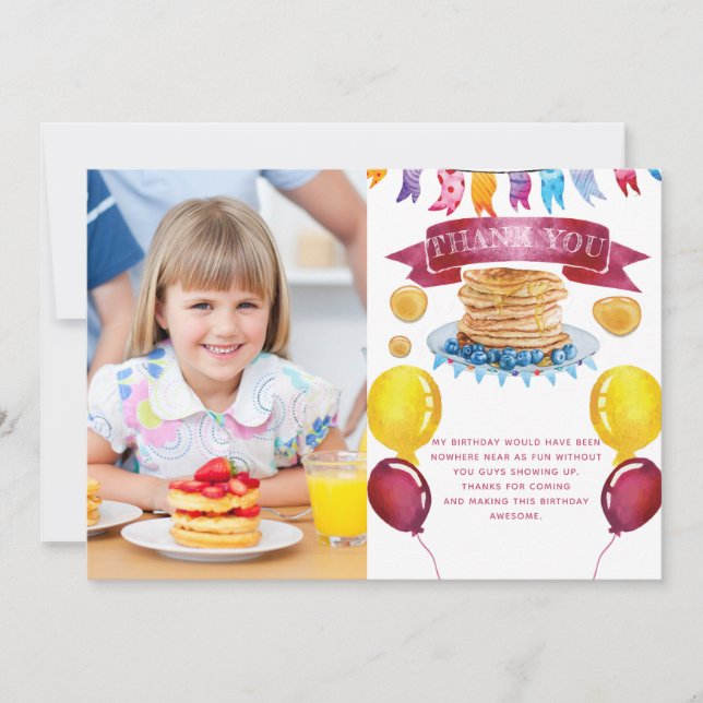 Pancake and Pyjamas Birthday Thank You Card (Front)