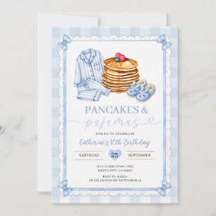 Pancake and Pyjamas Soft Blue Birthday Invitation