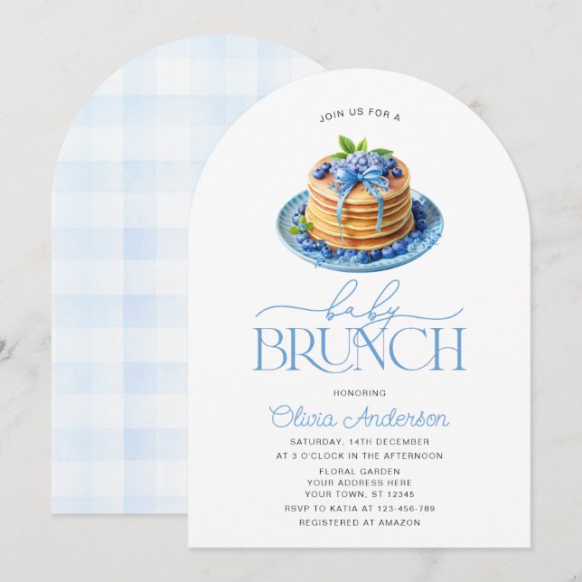 Pancake Baby Brunch Blueberry Baby Shower Invitation (Front/Back)