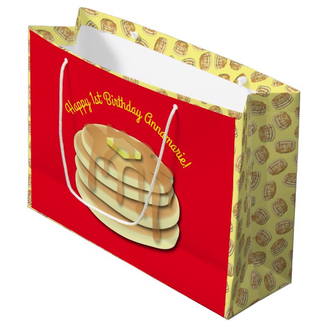 Pancake Birthday Party Flapjack Cute Kids Large Gift Bag (Front Angled)