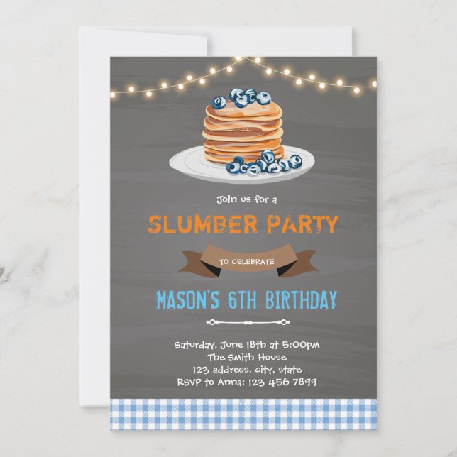 Pancake boy slumber birthday invitation (Front)