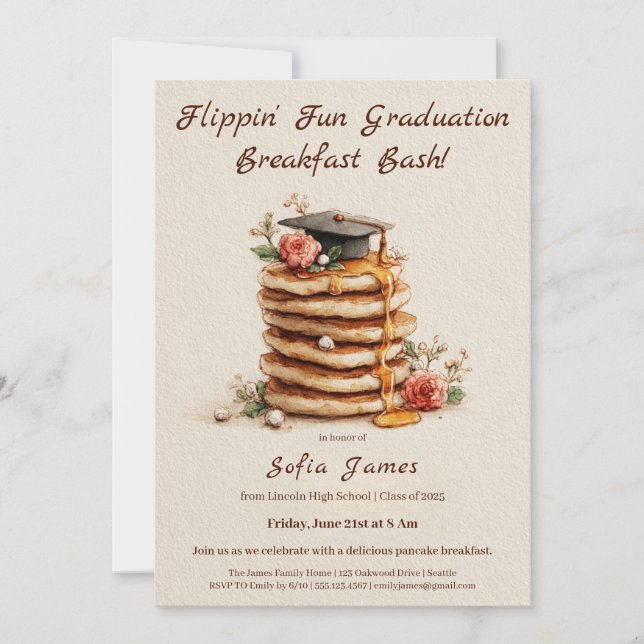 Pancake Brunch Graduation Celebration Invitation (Front)