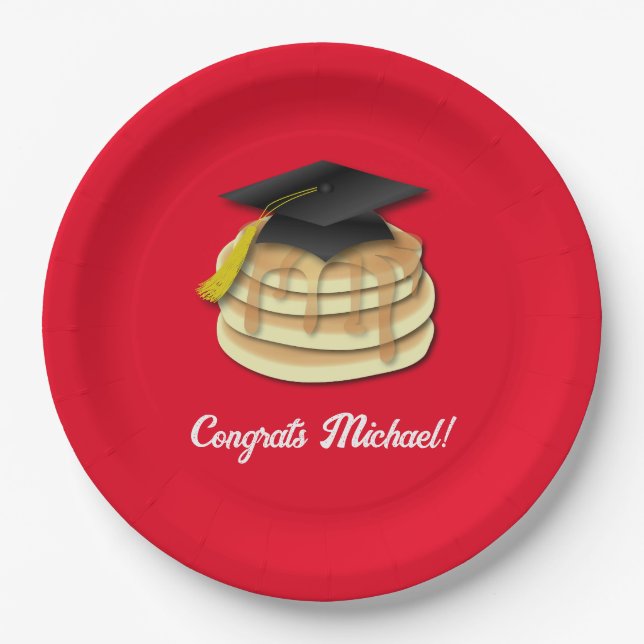 Pancake Brunch Graduation Party Invitation Paper Plate (Front)