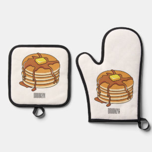 Pancake cartoon illustration oven mitt & pot holder set
