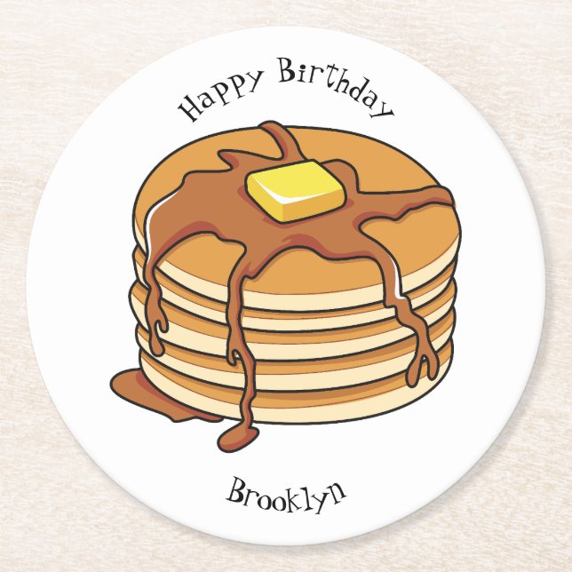 Pancake cartoon illustration round paper coaster (Front)