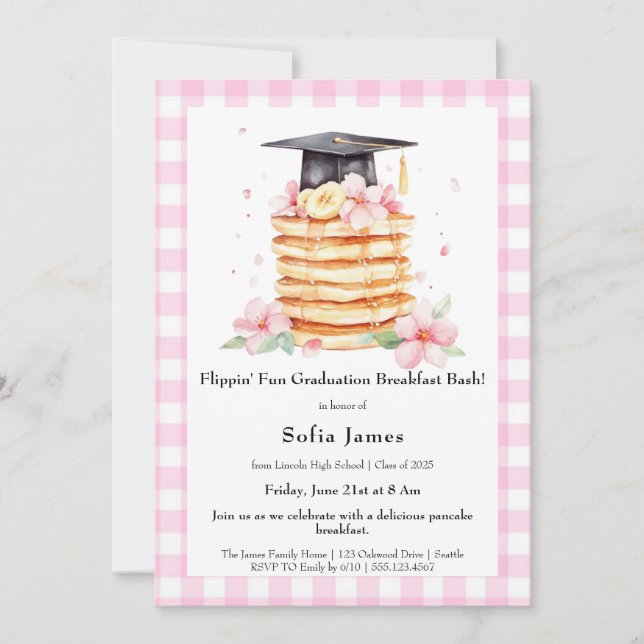 Pancake Graduation Breakfast Celebration  Invitation (Front)