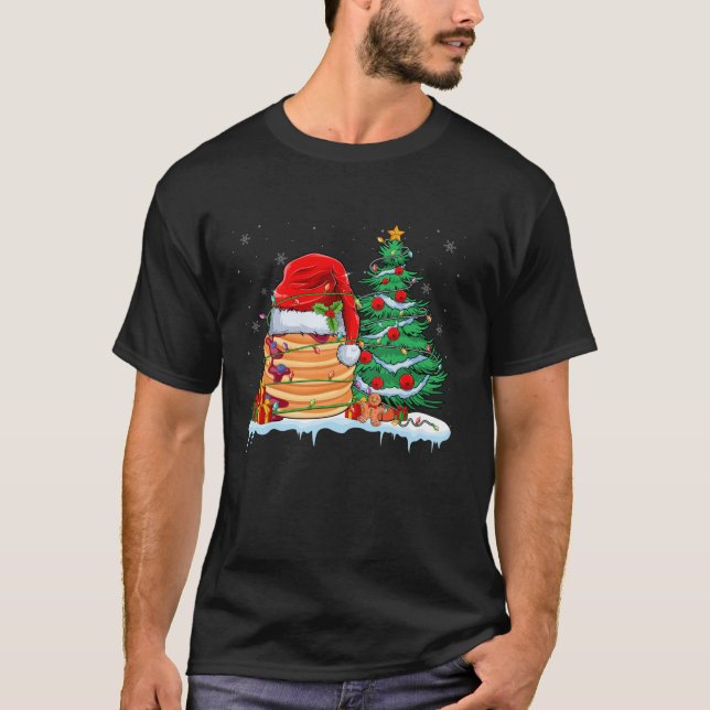 Pancake Lover Christmas Pancake Wearing Santa Hat  T-Shirt (Front)