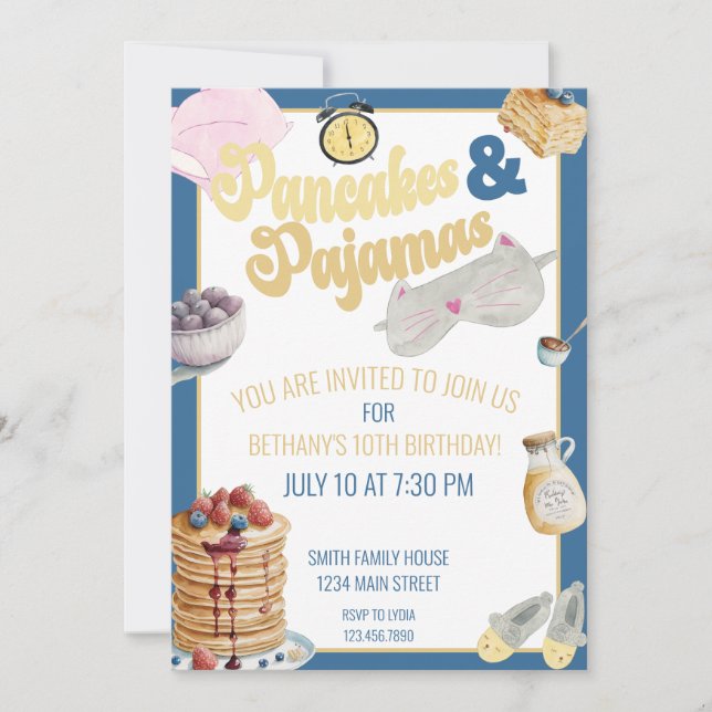 Pancake & Pyjamas Slumber Party Sleepover Birthday Invitation (Front)