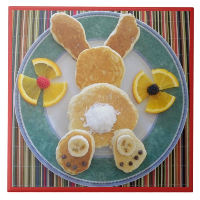 Pancake Rabbit Breakfast Fun Designer Tile Trivet (Front)