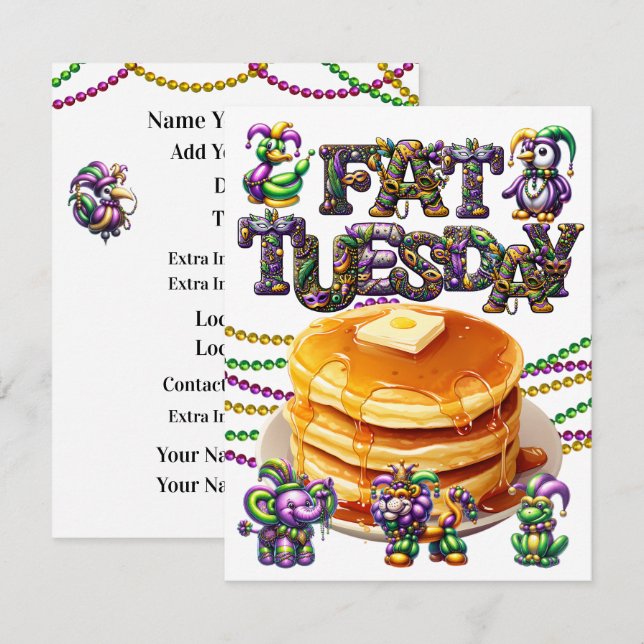 Pancake Supper - Fat Tuesday Invitation (Front/Back)