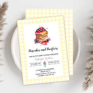 Pancakes and Pacifiers Gingham Plaid Baby Shower Invitation