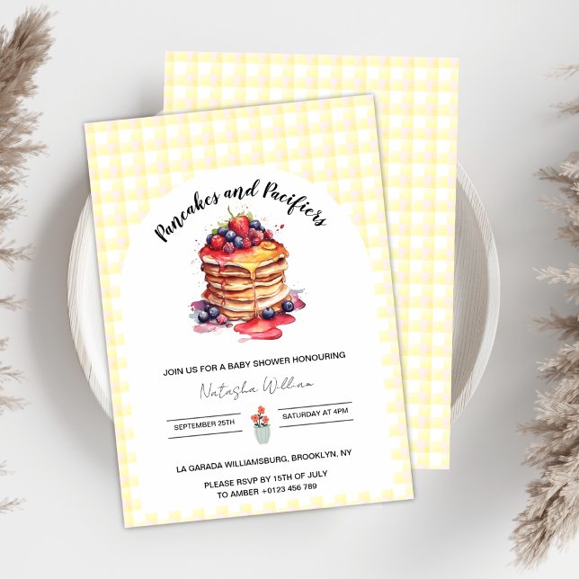 Pancakes and Pacifiers Gingham Plaid Baby Shower Invitation (Creator Uploaded)
