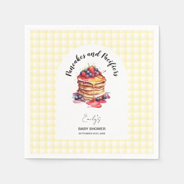 Pancakes and Pacifiers Gingham Plaid Baby Shower Napkin (Front)