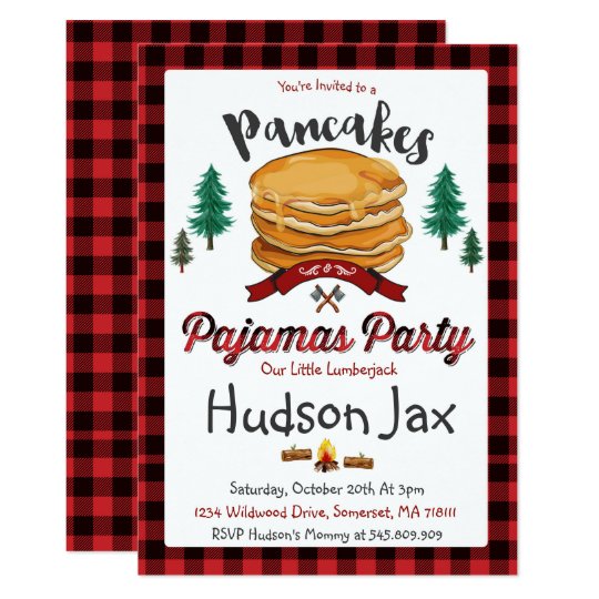 Pancakes And Pajamas Birthday Invitation Plaid