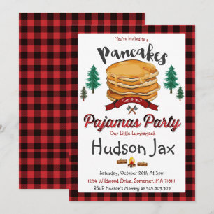 Pancakes And Pajamas Birthday Invitation Plaid