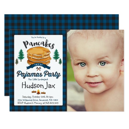 Pancakes And Pajamas Birthday Invitation Plaid