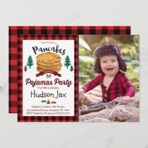 Pancakes And Pajamas Birthday Invitation Plaid