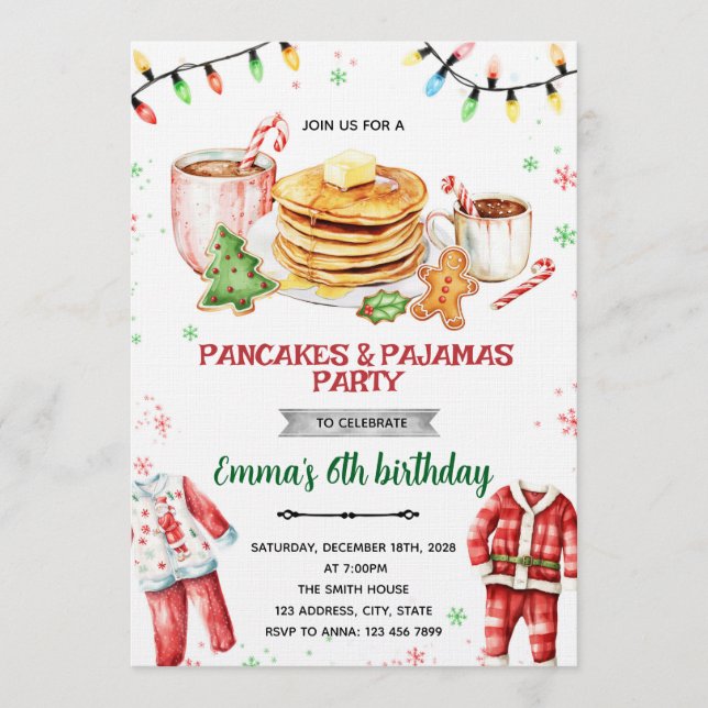 Pancakes and Pajamas Christmas Invitation (Front)