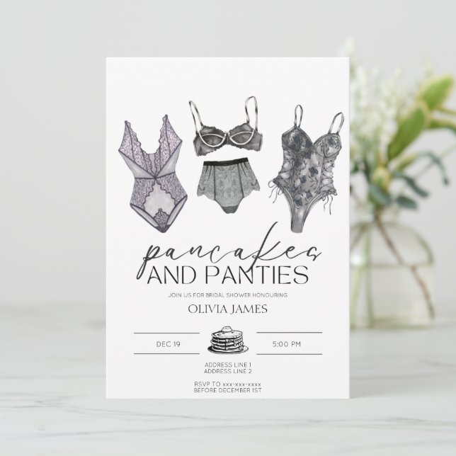 Pancakes and panties lingerie bridal shower  invitation (Standing Front)