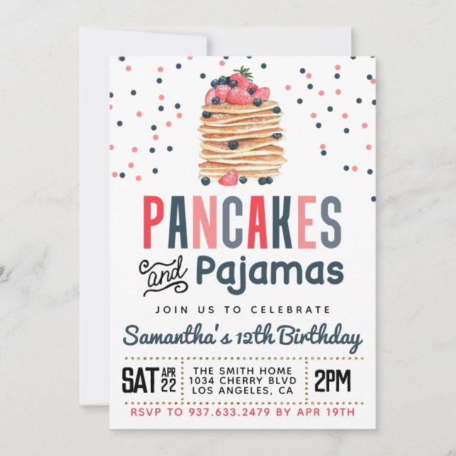 Pancakes and Pyjamas Birthday Invitation (Front)
