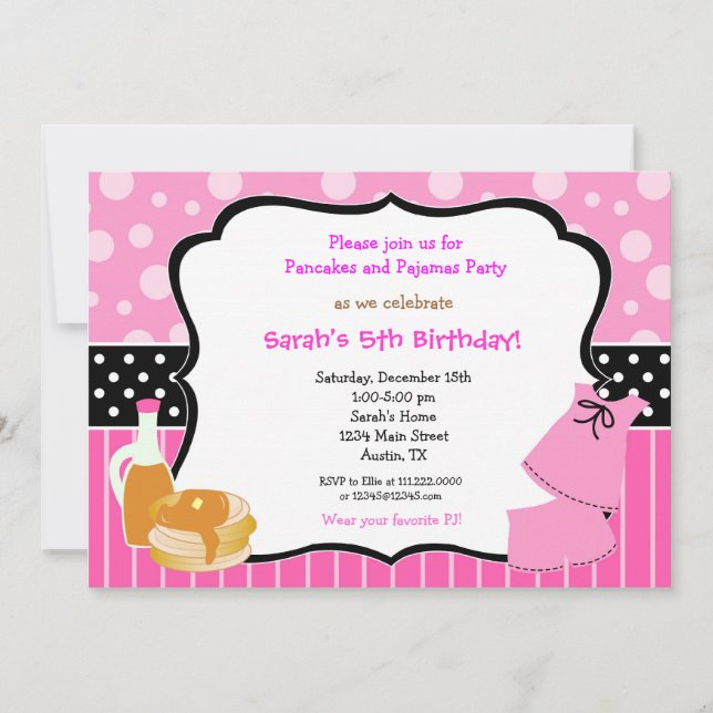 Pancakes and Pyjamas Birthday invitations (Front)
