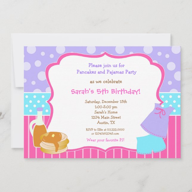 Pancakes and Pyjamas Birthday invitations (Front)