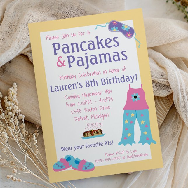 Pancakes and Pyjamas Birthday Party Invitation (Creator Uploaded)