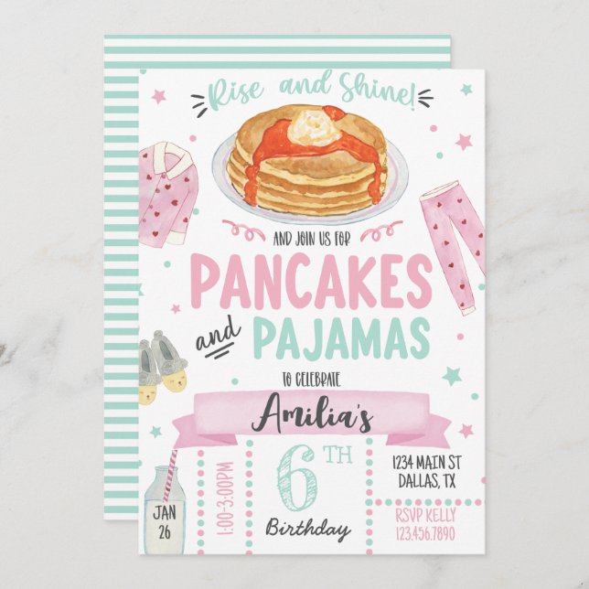 Pancakes and Pyjamas Birthday Party Invitation (Front/Back)
