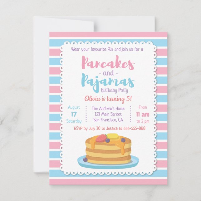 Pancakes and Pyjamas Birthday Party Invitations (Front)