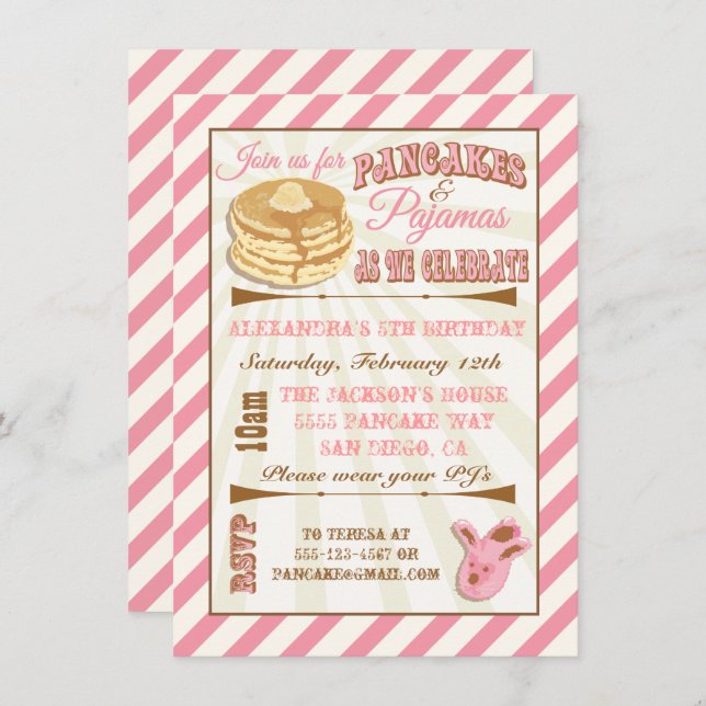 Pancakes and Pyjamas Birthday Party Invitations (Front/Back)