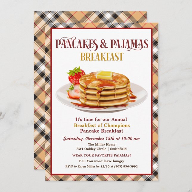 Pancakes and Pyjamas Breakfast Invitation (Front/Back)