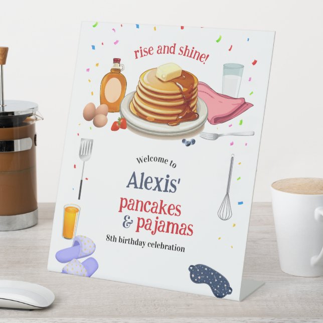 Pancakes and Pyjamas Breakfast Party Pedestal Sign (In SItu)