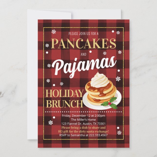 Pancakes and Pyjamas Christmas Party Invitation (Front)