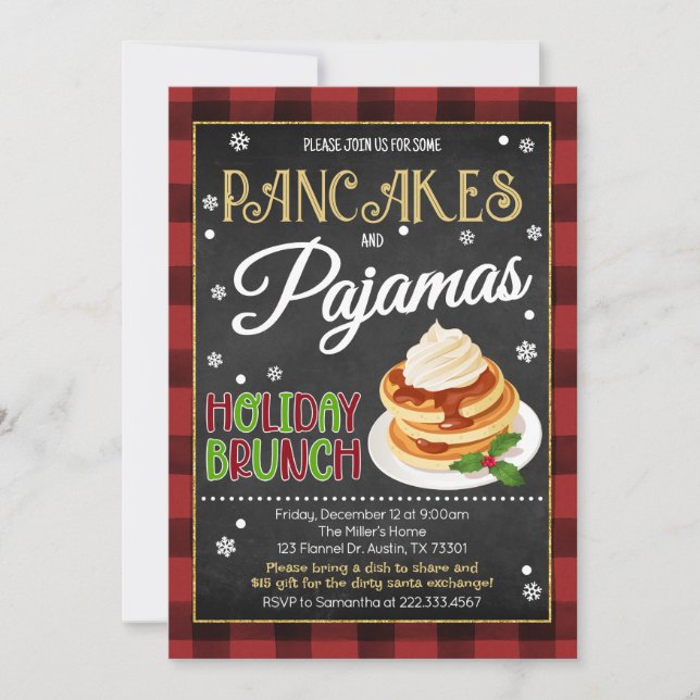 Pancakes and Pyjamas Christmas Party Invitation (Front)