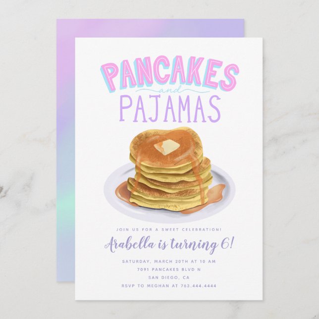 Pancakes and Pyjamas Girl Birthday Party Invitation (Front/Back)