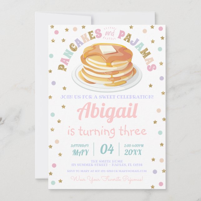 Pancakes and Pyjamas Glitter Dot Star Kid Birthday Invitation (Front)