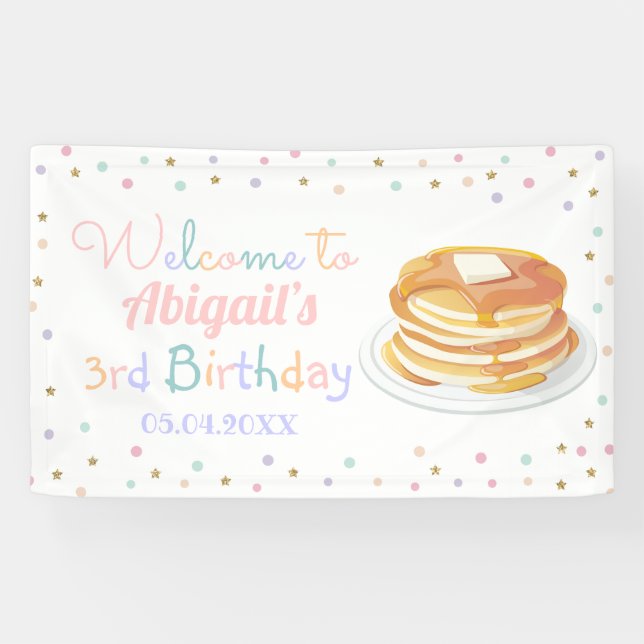 Pancakes and Pyjamas Glitter Kid Birthday Backdrop Banner (Horizontal)