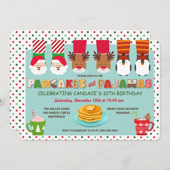 Pancakes and Pyjamas Holiday Invitation (Front/Back)