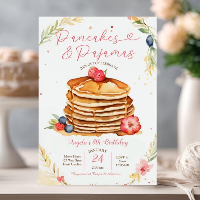 Pancakes and Pyjamas Party Birthday Invitation (Creator Uploaded)